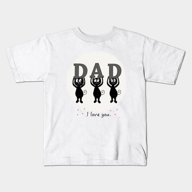 Cat Dad text with cute black cats Kids T-Shirt by GULSENGUNEL